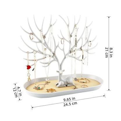 MORE&LESS Antlers Jewelry Display Stand,Tree Tower Rack Hanging Organizer for Ring Earrings Necklace Bracelet - color: A White