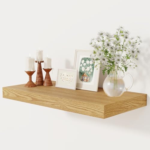 12 Inch Deep Floating Shelves, 24 x 12 Floating Shelf for Books, Rustic Wood Deep Wall Shelves for Home Storage & Display, 2" Thicked Shelves for Kitchen, Living Room, Bedroom, Oak Color, 1 Pack - color: Oak, size: 24"W x 12"D, 1 Pack
