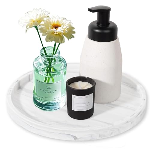 Silicone Bathroom 7" Tray Vanity Tray Trinket Tray for Scrubber, Lotion Bottles, Perfume, Jewelry, Candle, Key Trinket Ring (Marble White (Round)) - color: White (Round)