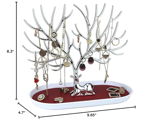 MORE&LESS Antlers Jewelry Display Stand,Silver Deer Hanging Organizer for Ring Earrings Necklace Bracelet - color: Silver