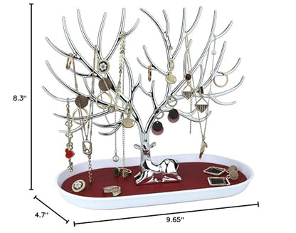 MORE&LESS Antlers Jewelry Display Stand,Silver Deer Hanging Organizer for Ring Earrings Necklace Bracelet - color: Silver