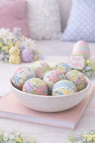 Set of 7 Easter Pastel Fabric Wrapped Decor Balls – 2.5” Handmade Patchwork Styrofoam Balls – Spring Bowl Filler, Tiered Tray, Basket Decor