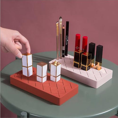 Silicone Lipstick Organizer 18+6 Slots, Lipstick Holder Stand Square Nail Polish Rack for Brush Lip Eye Stick Nail Polish Brushes Eyebrow, Wine Red - color: Wine Red