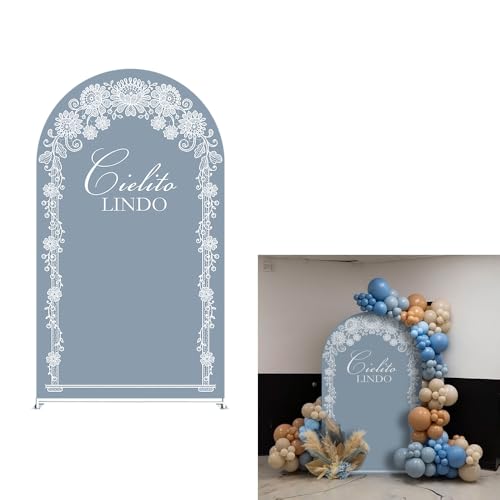 Arch Backdrop Cover Dusty Blue Mexican Fiesta Baptism Baby Shower Double-Sided Chiara Arch Spandex Fabric Cover for Wedding Parties Decorations (4x7.2ft Cover,g4044) - color: g4044, size: 4x7.2ft cover