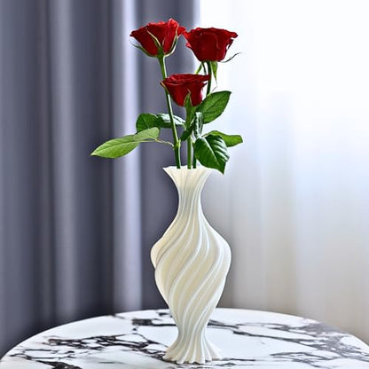 Threaded vase, Fluted Transparent, Modern, Suitable for Living Room, Dining Table, Entrance, Shelf, Wedding, Office, Coffee Table, Birthday, 5.9 inches (White-2) - color: White-2