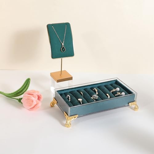 velvet slots Ring holder for jewelry organizer, Blue earring ring display stand for selling, felt ring jewelry holder tray showcase【Velvet slots Ring Holder-Blue】 - color: Blue