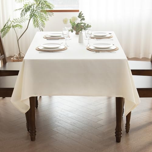 MikiUp Faux Linen Tablecloth - Slubby Textured Weaves Table Cloth for Rectangle Tables, Wrinkle Free Washable Fabric Table Cover for Dining, Farmhouse, Beige 60 x 84 Inch - color: L-beige, size: 84" x 60" (Rectangular)