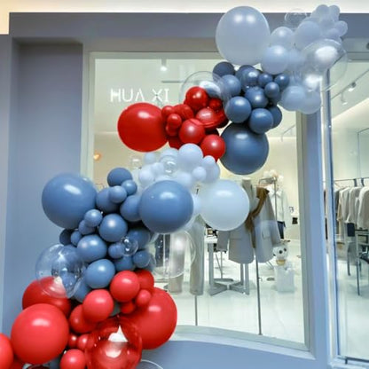 MEBAY Dusty Blue Gray Red Silver Balloon Arch Kit, 141 Pcs Dusty Blue Retro Grey Metallic Silver Red and Silver Confetti Balloons for Birthday Wedding Baby Bridal Shower - color: 141-dusty Blue