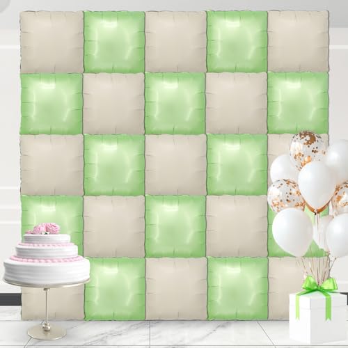 square aluminum foil Balloon Wall Backdrop, 25 pcs Fruit green and Milky white double-sided Balloon Arch Kit, suitable for theme parties, weddings, anniversaries and other decorations - color: Fruit Green.milky White