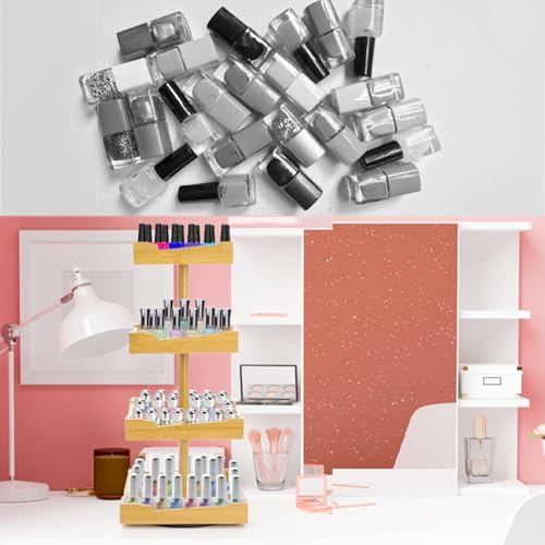 ZAVOOS Nail Polish Organizer, 4 Tier Bamboo Stand Essential Oil Display Rack for 120-212 Bottles, 360° Rotating Large Capacity Cosmetics Storage Shelf Holder for Home Spa, Business Salon