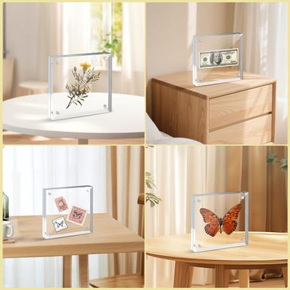 12 Pack 4X4in Acrylic Picture Frame, Clear Picture Frames Double Sided Magnetic Freestanding Photo Block Frame Desktop Display Floating Frameless Acrylic Frame Stand - size: 4X4