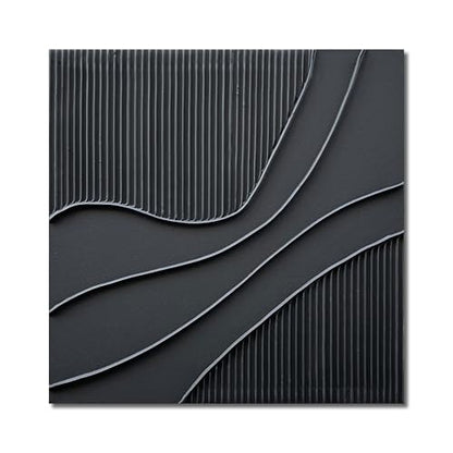 NANKAI Art Hand-Painted Black Texture Minimalist Oil Painting 24x24 inch Abstract Home Wall Art Deco Painting - color: Nkhb298