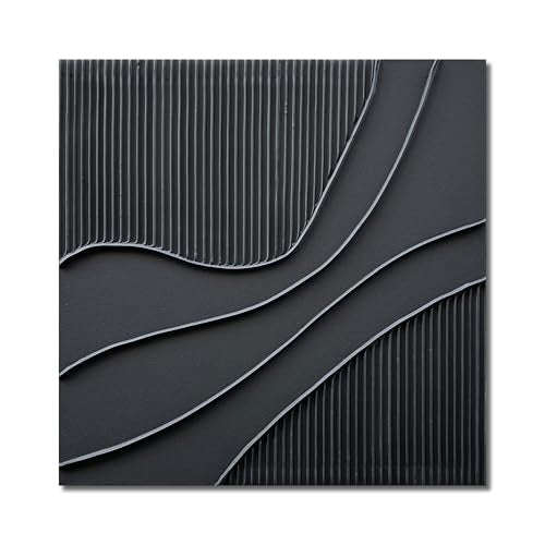 NANKAI Art Hand-Painted Black Texture Minimalist Oil Painting 24x24 inch Abstract Home Wall Art Deco Painting - color: Nkhb298