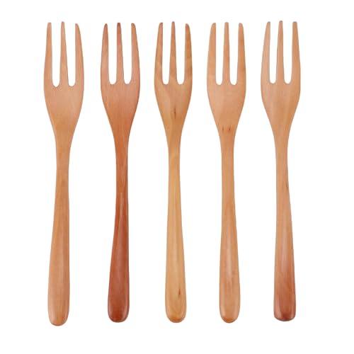 Haofy 5PCS Wooden Forks, 7.5 Inch Reusable Japanese Salad Dinner Forks with 3 Prong Design, for Eating Stirring Fruits and Salads