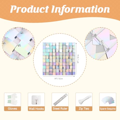 Iridescent Silver Shimmer Wall Backdrop,Shiny Sequins,12Pcs Sequins Backdrop Panels,Glitter Bling Photo Background for Birthday Party Wedding Engagement Anniversary Graduation (Each 1FT², Total 12FT²) - color: Iridescent Silver, size: 3 FT x 4 FT