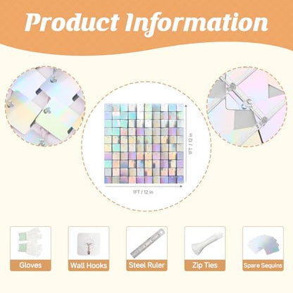 Iridescent Silver Shimmer Wall Backdrop,Shiny Sequins,48Pcs Sequins Backdrop Panels,Glitter Bling Photo Background for Birthday Party Wedding Engagement Anniversary Graduation (Each 1FT², Total 48FT²) - color: Iridescent Silver, size: 6 FT x 8 FT