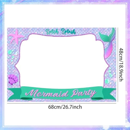 LaVenty Mermaid Party Decorations Mermaid Themed Photo Booth Props Frame Summer Beach Photo Booth Props for Under The Sea Birthday Party Bridal Shower Baby Shower Supplies