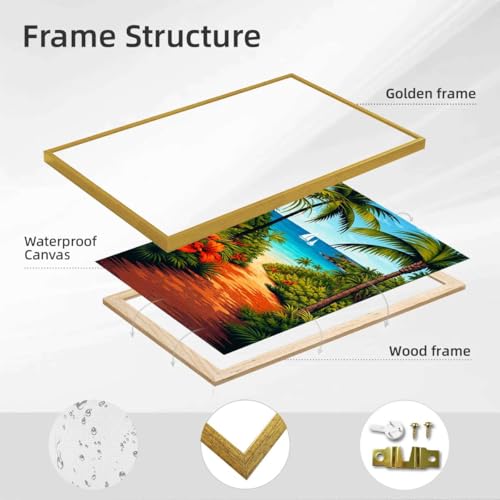 Framed Tropical Beach Path Poster Canvas Print Modern Minimalist Aesthetic Wall Art Wall Decor Stunning Painting Pictures for Living Room Bedroom Home Decor Decoration (12L x16W,Gold Framed) - size: 12l"x16w"