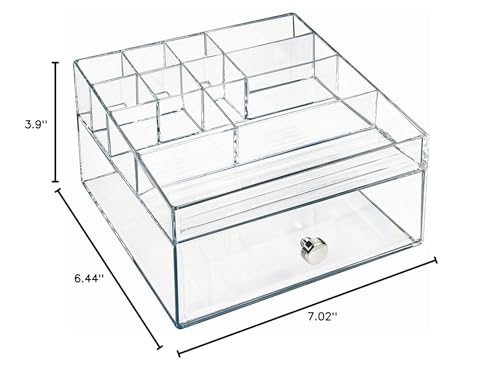 iDesign Clarity BPA-Free Plastic Organizer Drawer with Divided Tray, 6.97" x 6.5" x 3.94", Clear - style: Cosmetic Organizer with Drawer