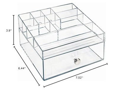 iDesign Clarity BPA-Free Plastic Organizer Drawer with Divided Tray, 6.97" x 6.5" x 3.94", Clear - style: Cosmetic Organizer with Drawer