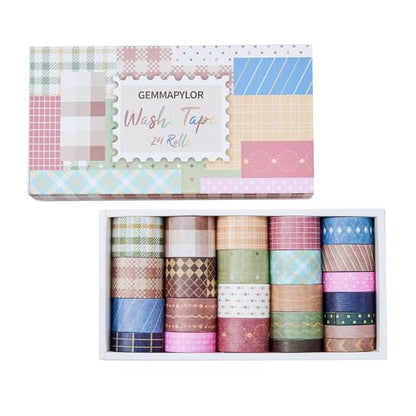 Neutral Washi Tape Set 24 Rolls,Decorative Masking Tape for Junk Journal, Scrapbooking Supplies, DIY Crafting Supplies - style: Neutral