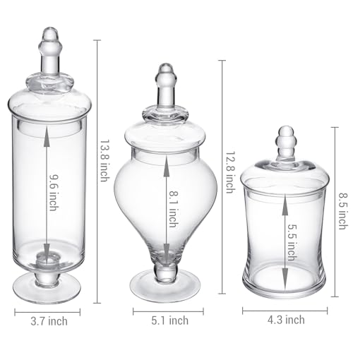 MyGift Clear Glass Apothecary Jars with Lid, Decorative Footed Vase, Candy Buffet Containers Set of 3 - color: Clear