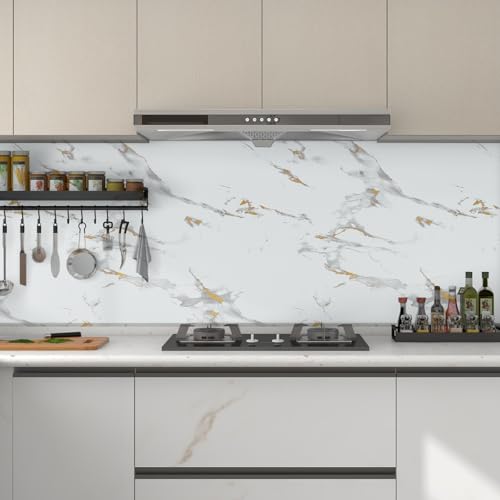 practicalWs Glossy Marble Wallpaper Peel and Stick White/Gold Granite Contact Paper Removable Wall Paper for Kitchen Countertop Cabinet Furniture 11.8" x 78.7" - color: Gold/White, size: 11.8" x 78.7"