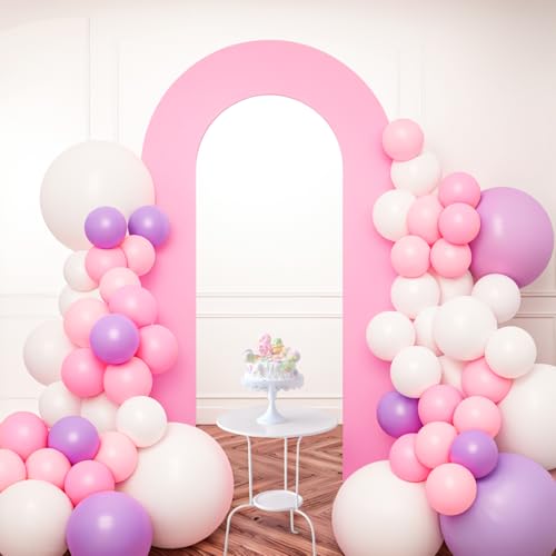 Babenest 7.2Ft Spandex Open Arch Backdrop, Fitted Double-Sided U-Shaped Wedding Arch, Round Top Chiara Stand Cover for Ceremony, Baby Shower, Birthday Party Decoration (Light Pink) - color: Light Pink