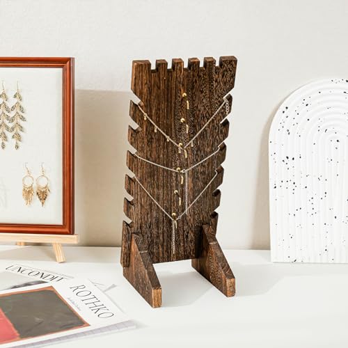 Lolalet Wooden Jewelry Display Series, Necklace Bracelets Earrings Rings Jewelries Stand Freestanding Natural Wood Holder Jewelry Rack for Selling Vendor Store -1 Pack, Necklace - color: Necklace