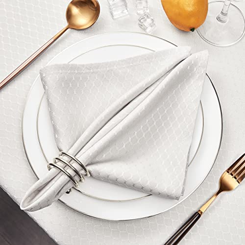 Cloth Napkins Set of 8 – Square 17x17 Inch Jacquard Fabric Polyester Washable Reusable Cloth Napkins for Kitchen Dinner Dining Restaurants Wedding Party Banquet Table (Ivory) - color: Ivory