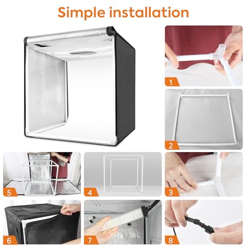 Bi-Color LED Photo Light Box 16x16 inch, 168 Dimmable LEDs Product Photography Lighting Tent with High CRI>98, 6 Colors Backdrops for Jewelry/Artwork/Small Objects Tabletop Studio