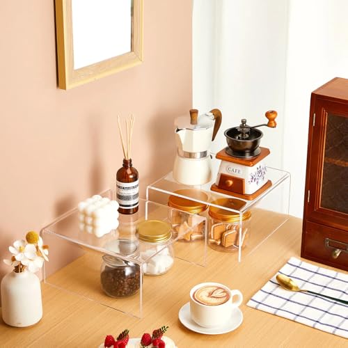 RattanView 2 Pcs 9 x 9 Inch Large Acrylic Risers Display Stands 5 mm Thick Acrylic Shelf Riser Showcase for Collectibles Jewelry Cupcakes Food Figures Perfume Cabinet (Clear) - color: Clear, size: 9 X 9 Inch, 5 Mm