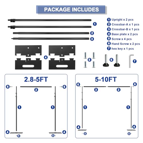 Hecis 8.5x10ft Backdrop Stand, Adjustable Photography Background Frame, Heavy Duty Pipe and Drape Kit Photo Support Poles for Wedding, Party, Birthday, Festival, Vide, Studio