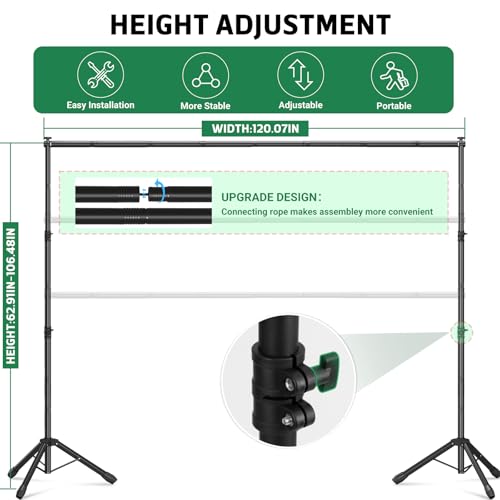 3-in-1 Backdrop Stand Kit 10x8.5 ft for Photography Studio, T-Shape Backdrop Stand for Wedding Parties, Background Stand for Photo Video Studio with Carring Bag, 6 Clamps, 2 Sandbags - size: 10x8.5 Ft