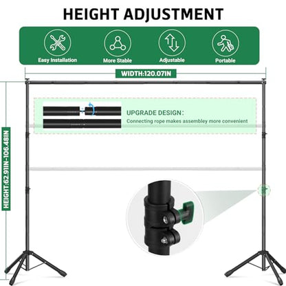3-in-1 Backdrop Stand Kit 10x8.5 ft for Photography Studio, T-Shape Backdrop Stand for Wedding Parties, Background Stand for Photo Video Studio with Carring Bag, 6 Clamps, 2 Sandbags - size: 10x8.5 Ft
