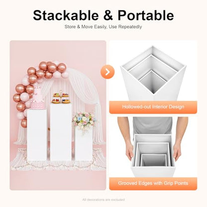 3PCs Metal Pedestal Stand, White Square Pedestal Display Plinth Pillars, Wedding Pedestals Stand Flower Display Rack Decorations, Table Pillars for Birthday Baby Shower Decor Displays ﻿