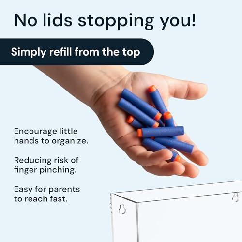 SimplyImagine Single Acrylic Toy Dispenser for Kids - High-Volume Toy Foam Blasters, Car & Building Block Storage Bin - Wall Mount or Countertop Clear Hanging Organizer for Nursery & Playroom - size: Single Divided