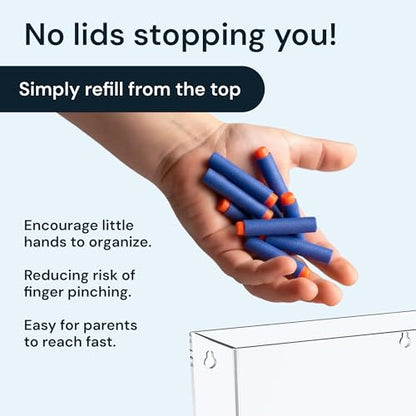SimplyImagine Single Acrylic Toy Dispenser for Kids - High-Volume Toy Foam Blasters, Car & Building Block Storage Bin - Wall Mount or Countertop Clear Hanging Organizer for Nursery & Playroom - size: Single Divided