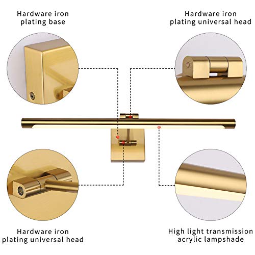 LED Picture Light Fixtures 24.4 Inches, Full Metal Artwork Wall Lamp with Single Swing Arm, 14W (70W Eqv.), Hardwired Connection, Non-Dimmable, 3000K Warm White, CRI80+, Golden-Like Brass Finish - color: Brass, size: Non-Dimmable 24.4" Long