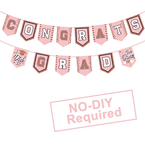 2026 Rose Gold Graduation Banner - No DIY Required Graduation Party Supplies Decorations Grad Banner for College, High School Party (Rose Gold Congrats Grad) - color: Rose Gold