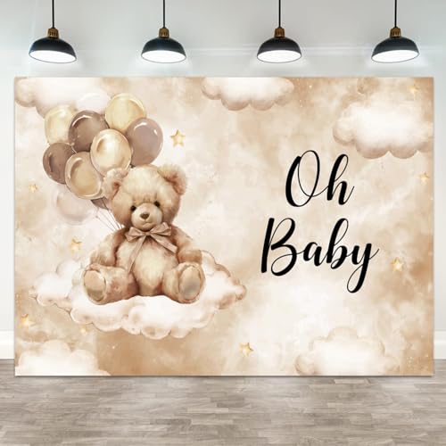 5x3ft Oh Baby Bear Backdrop with Balloons Clouds and Stars for Baby Shower Gender Reveal Newborn Photoshoot Birthday Party Decorations Photo Booth Props Photography Background Banner - color: Color 8, size: 5x3ft
