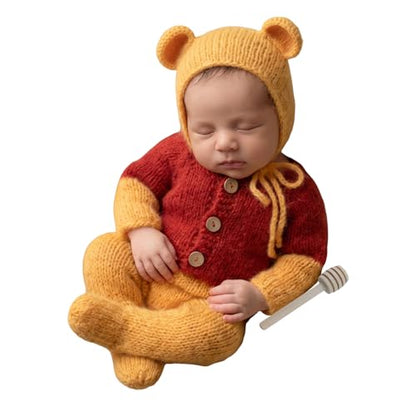 Newborn Photography Baby Photo Shoot Props Bear Boys Girls Cap hat and Footie Romper Suit Outfit Set - color: Color-2