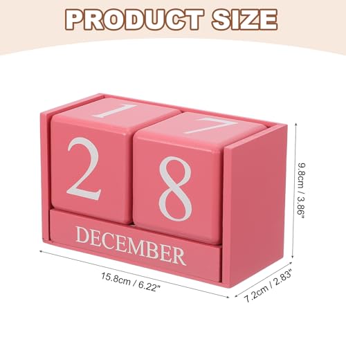 uxcell Wooden Desk Calendar, Wood Block Perpetual Calendar Vintage with 5 Blocks Reusable Month Date Display for Desk Office Home Desktop Decoration, Dark Pink - color: Dark Pink