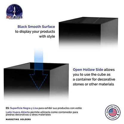 2 Pack 14" Acrylic Display Riser Box with One Open Side No Lid Versatile Glossy Black Square Retail Merchandise Storage Bin or Product Platform by Marketing Holders - size: 14"w x 14"h Black