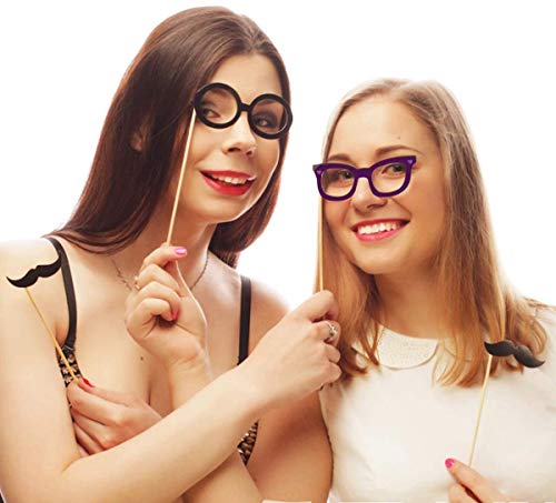 Funny Selfie Props, 89 Pieces with Sticks - Costume Dress Up Accessories for Southwestern, Carnival, Wedding, Birthday Parties