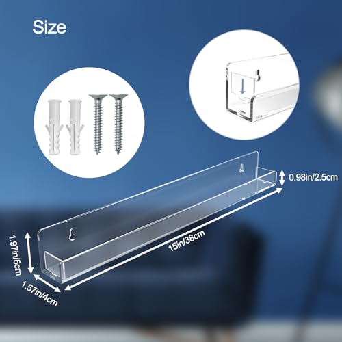 Nail Polish Shelf Wall 15 Inch Acrylic Clear Rack Sunglass Organizer Multi-Purpose Floating Shelves for Beauty Salons Retailer Dressing Room (9 PCs)