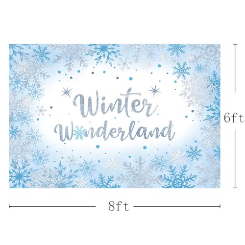 AIBIIN 8x6ft Winter Wonderland Backdrop for Photography Winter Wonderland Baby Shower Backdrop for Boys Baby It's Cold Outside Blue Snowflake Decorations Banner Photo Props Supplies - size: 8x6ft
