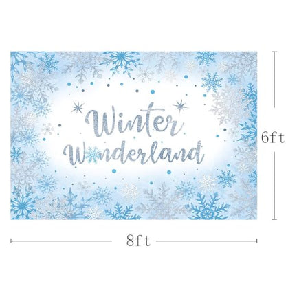 AIBIIN 8x6ft Winter Wonderland Backdrop for Photography Winter Wonderland Baby Shower Backdrop for Boys Baby It's Cold Outside Blue Snowflake Decorations Banner Photo Props Supplies - size: 8x6ft