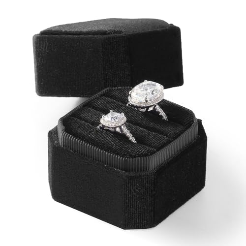 3 Slots Ring Box Velvet Ring Gift Box Wedding Day For Proposal, Engagement, Wedding, Mother's Day, Valentine's Day (Black) - color: Black
