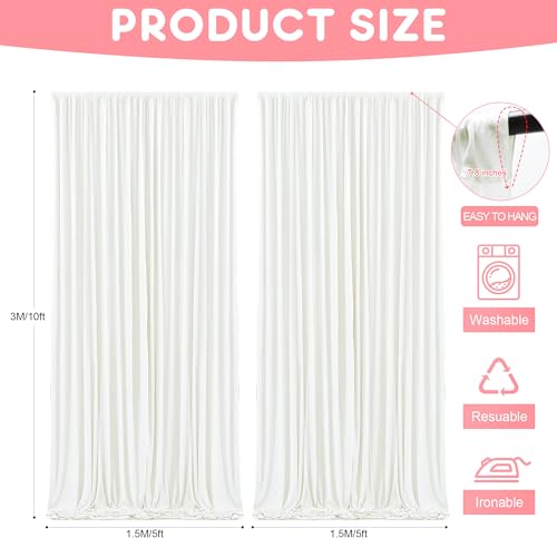 Asee'm 10x10FT Ivory Backdrop Curtains for Parties, Polyester Photo Fabric Curtain Backdrop Drapes for Birthday Wedding Party Decor Background Photography with Rod Pocket, 5x10FT, 2 Panels - color: Ivory, size: 5'(W) x 10'(H), 2 panels